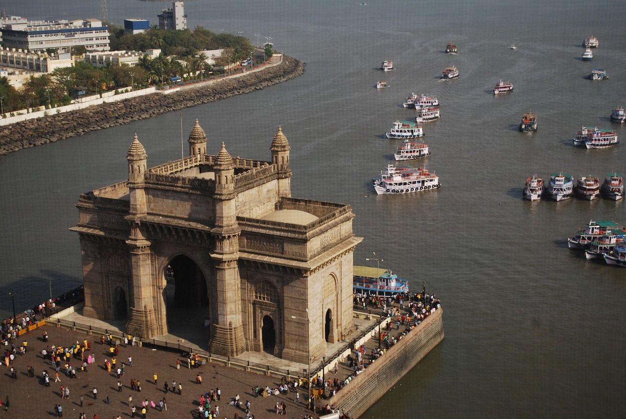 The Gateway of India, Mumbai, seen from above with boats in the harbour