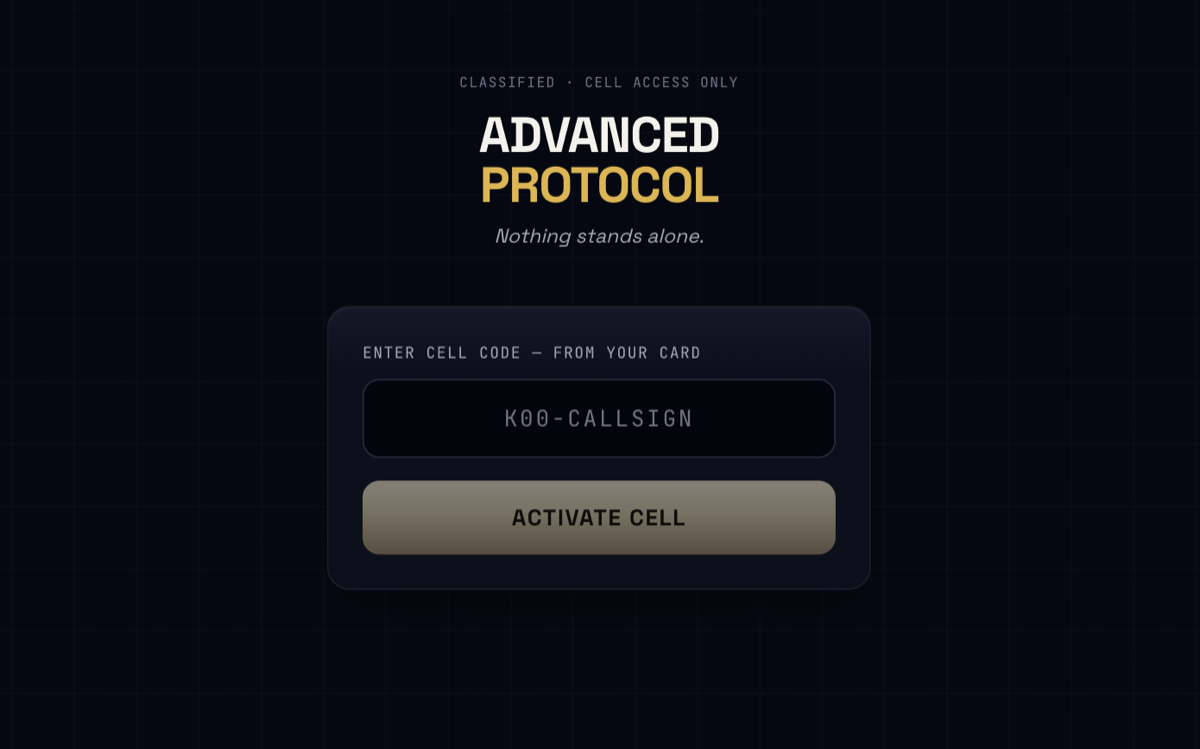 Operation Keystone access screen: classified cell access only, with a field to enter a team cell code